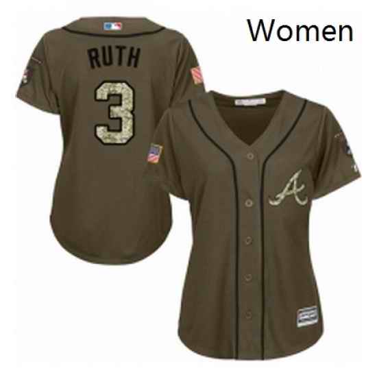 Womens Majestic Atlanta Braves 3 Babe Ruth Replica Green Salute to Service MLB Jersey